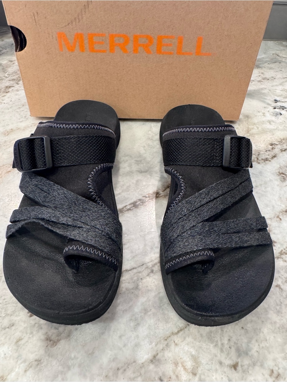 Merrell Black Charcoal Slip-On Strappy Sandals